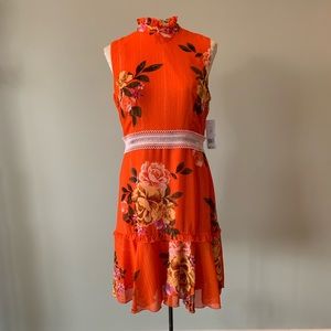 Donna Morgan Orange Sleeveless Floral Dress